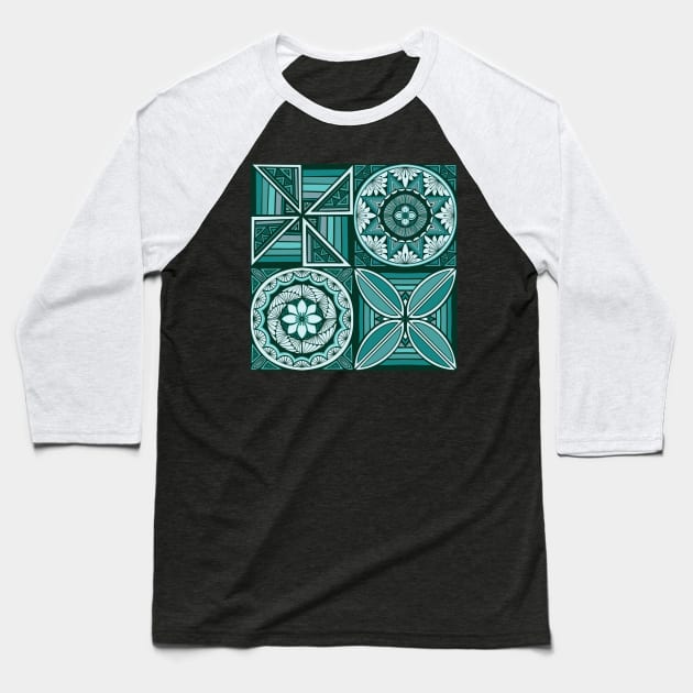 Tapa patchwork - jade Baseball T-Shirt by AprilAppleArt